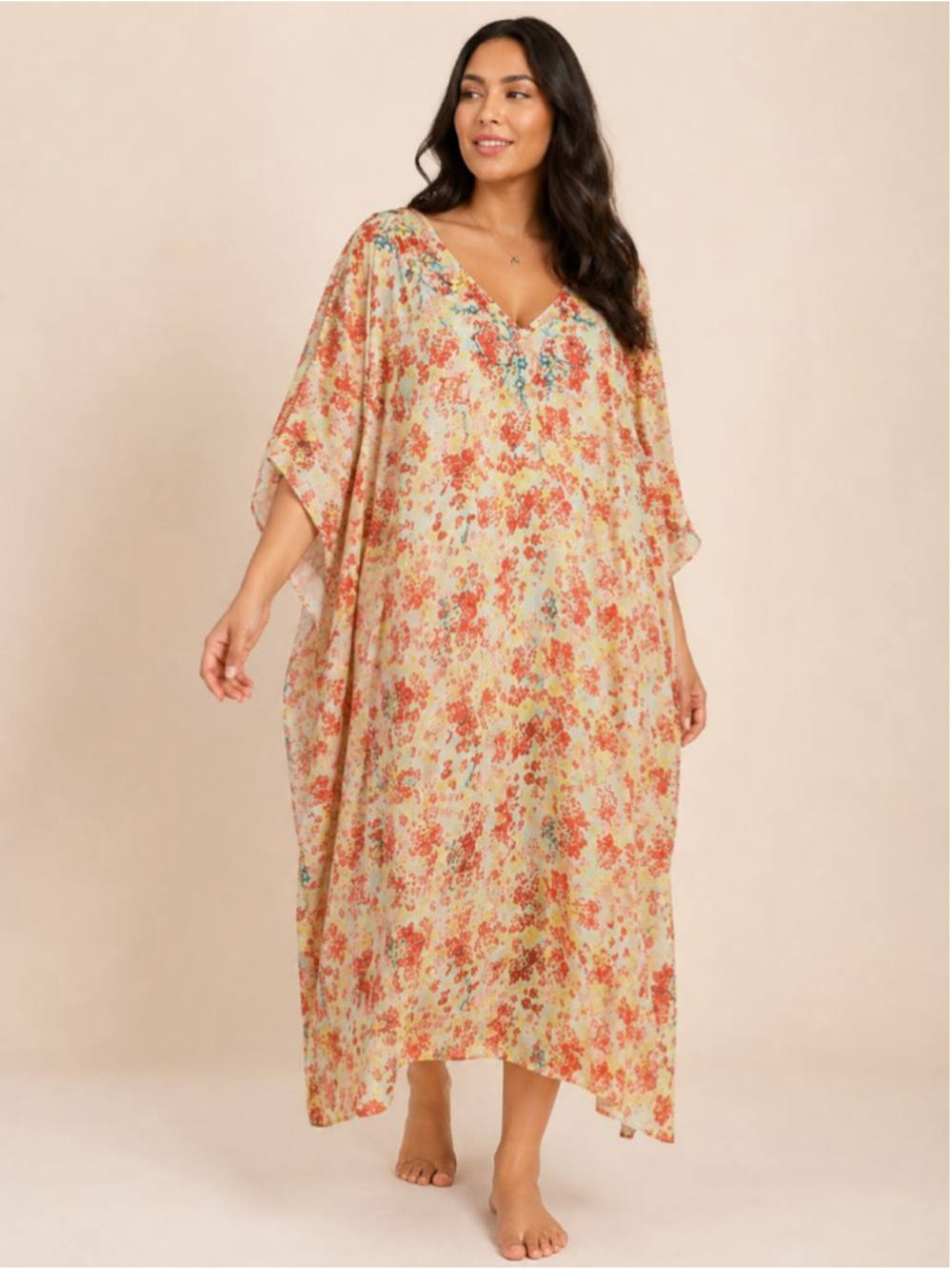 Jason Wu XL Embroidered Sequin Floral Caftan Maxi Dress Lined Boho NWOT
